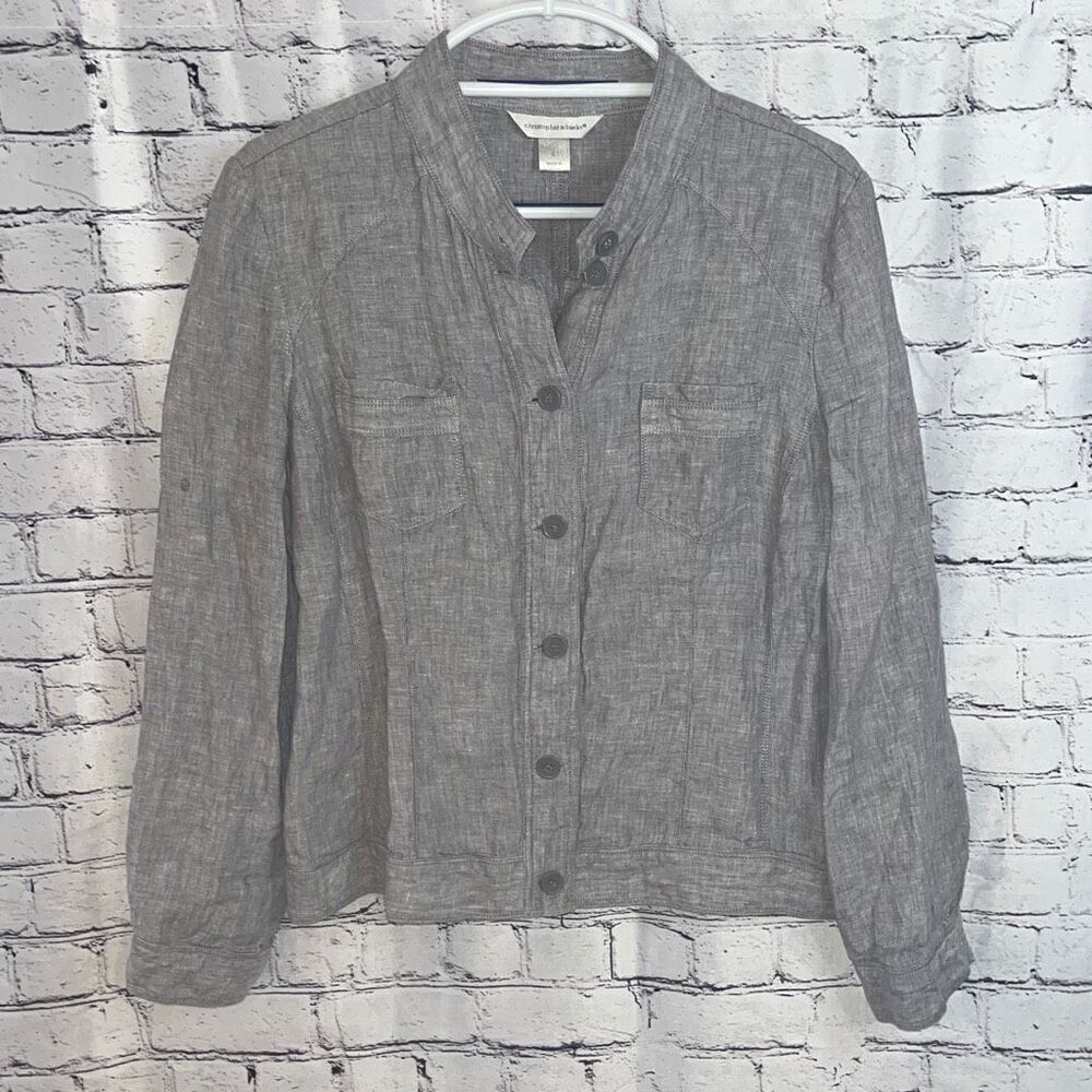 Gray Linen Button‎ Front Jacket Shaket Shirt Large